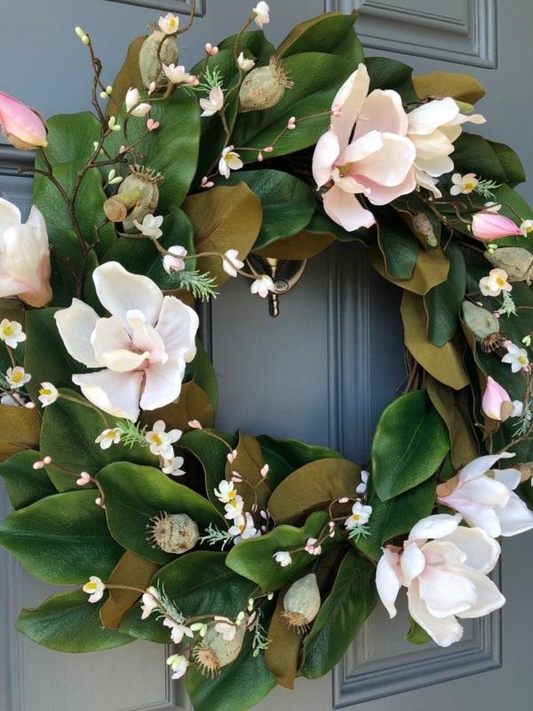 Magnolia Front Door Wreath Modern Farmhouse Decor