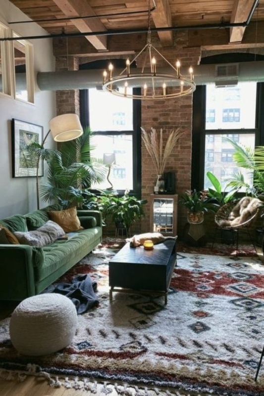Masculine Living Room Rug with Rustic Industrial Charm