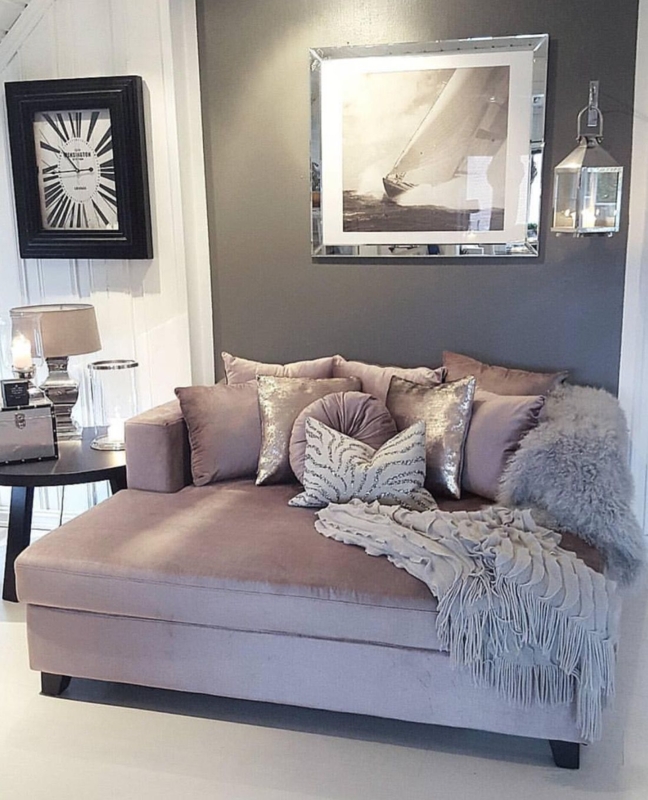 Mauve Gray and White Cozy Living Room Design