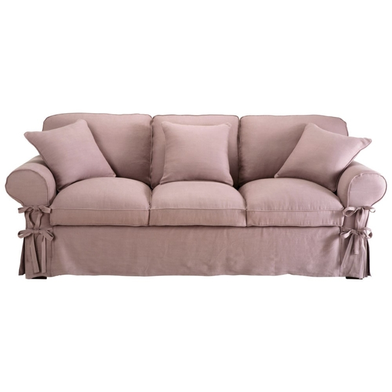 Mauve Linen 3-Seater Sofa with Cushion Set