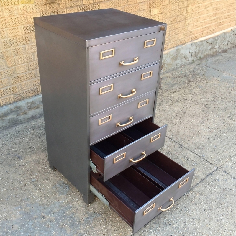 Mid-Century Brushed Steel Office Filing Cabinet