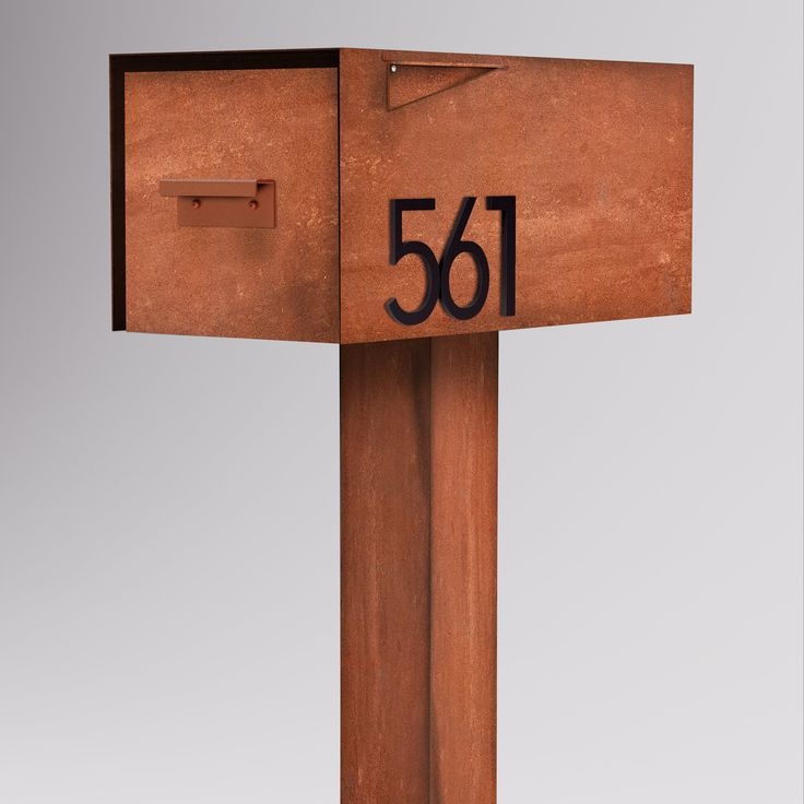 Mid-Century Corten Steel Mailbox with House Numbers