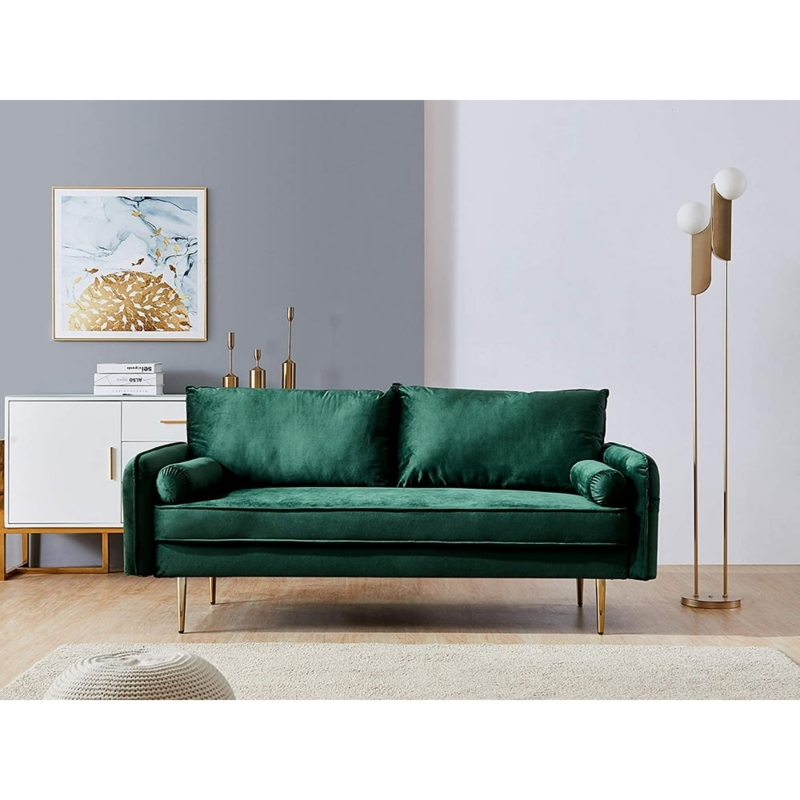 Mid Century Green Velvet Sofa for Small Spaces