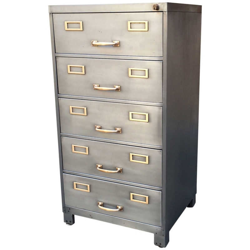 Mid-Century Modern Brushed Steel Filing Cabinet