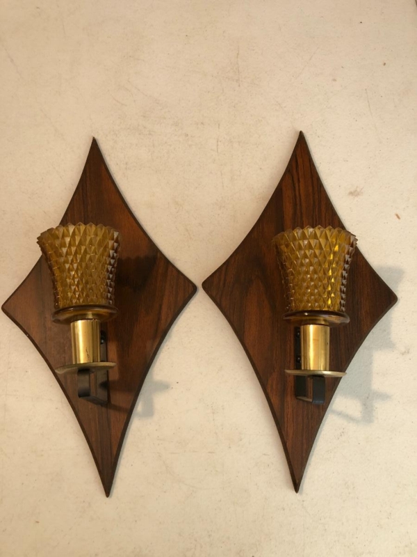 Mid-Century Modern Diamond Wood Wall Sconces