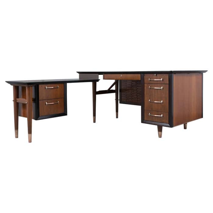 Mid-Century Modern L-Shaped Executive Desk