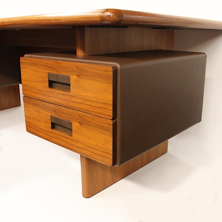 Mid-Century Modern L-Shaped Executive Desk with Wood Drawers