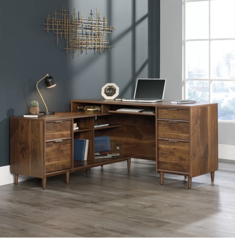 Mid-Century Modern L-Shaped Wooden Desk