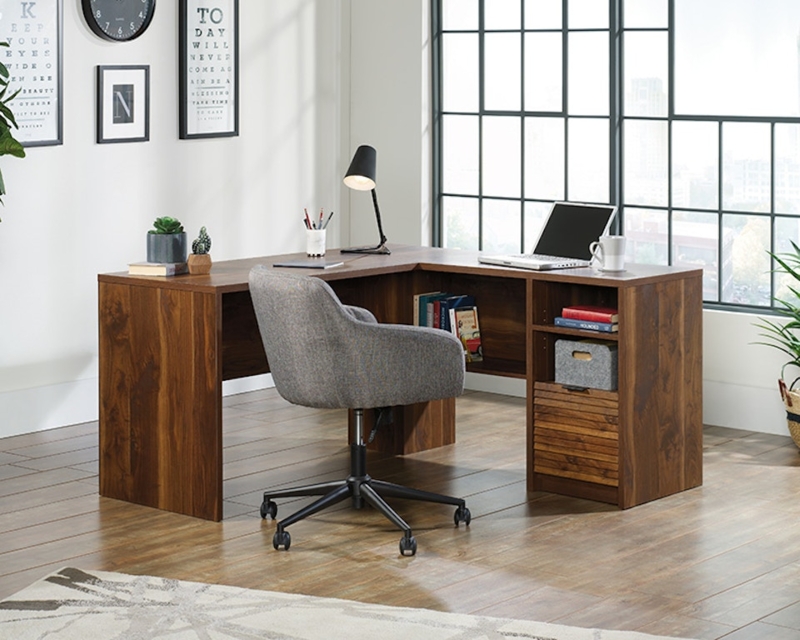 Mid-Century Modern L-Shaped Wooden Office Desk