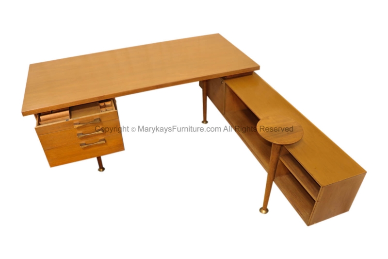 Mid Century Modern Leopold L Shaped Wooden Desk
