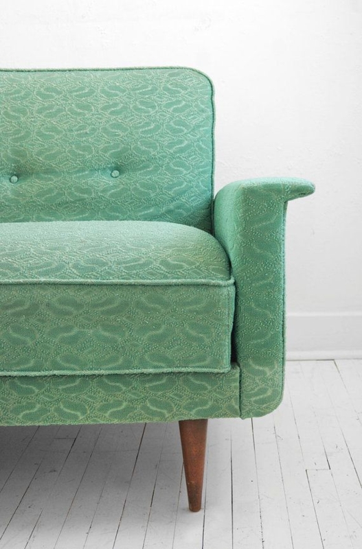 Mid Century Modern Mint Green Sofa with Textured Fabric