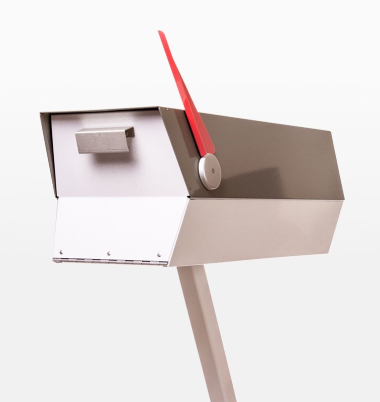Mid-Century Modern Post-Mount Mailbox with Red Flag