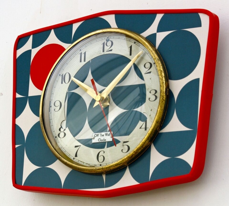 Mid Century Modern Retro Wall Clock with Geometric Pattern