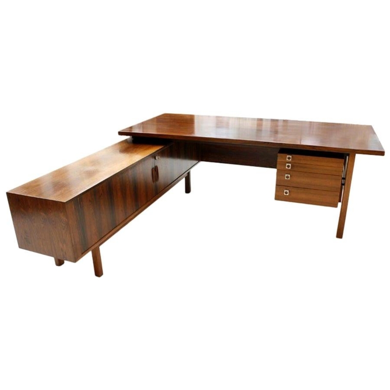 Mid-Century Modern Walnut L-Shaped Executive Desk