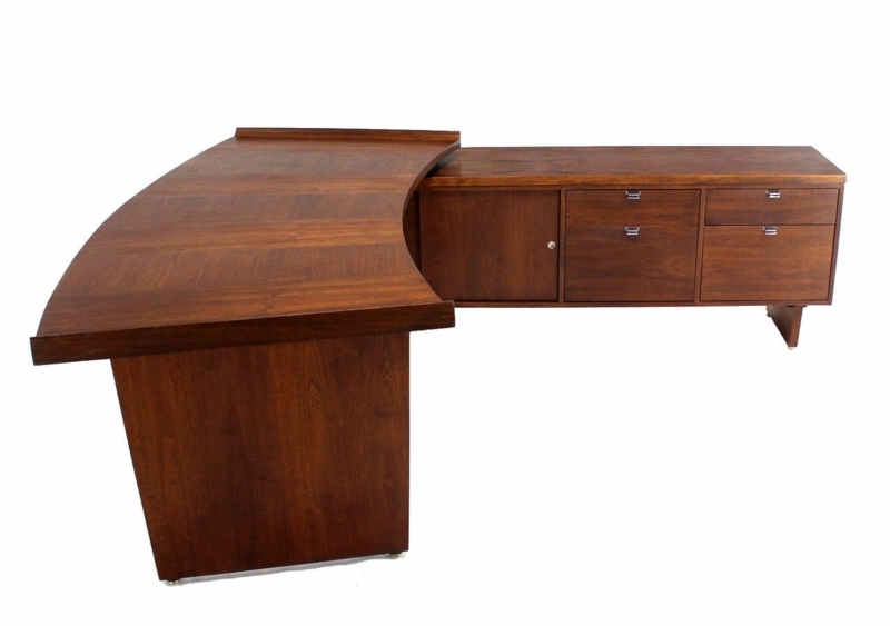 Mid-Century Modern Walnut L-Shaped Executive Desk