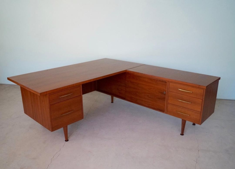 Mid-Century Modern Walnut L-Shaped Executive Desk