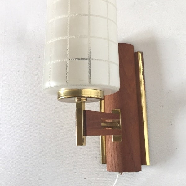 Mid-Century Modern Wood and Brass Wall Sconce