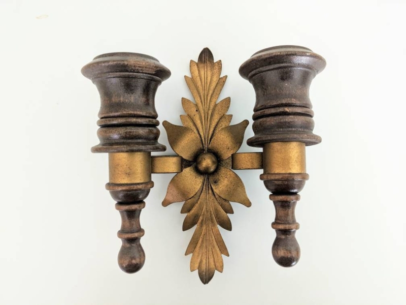 Mid-Century Modern Wood and Brass Wall Sconce