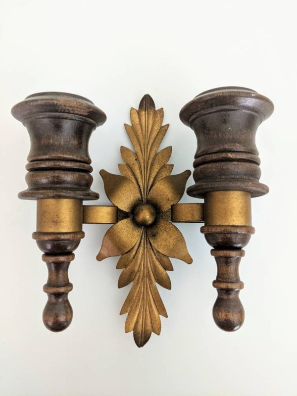 Mid-Century Modern Wood and Brass Wall Sconce