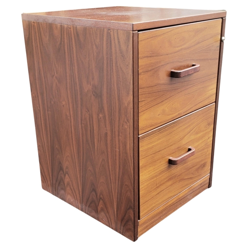 Mid-Century Modern Wood Grain Two-Drawer Filing Cabinet