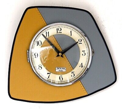 Mid Century Style Leather Wall Clock in Grey and Mustard