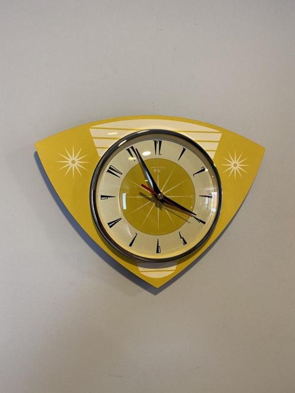 Mid-Century Yellow Trianguloid Wall Clock