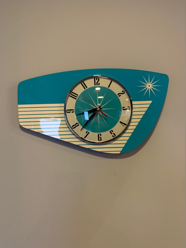 Midcentury Turquoise Handmade Formica Wall Clock