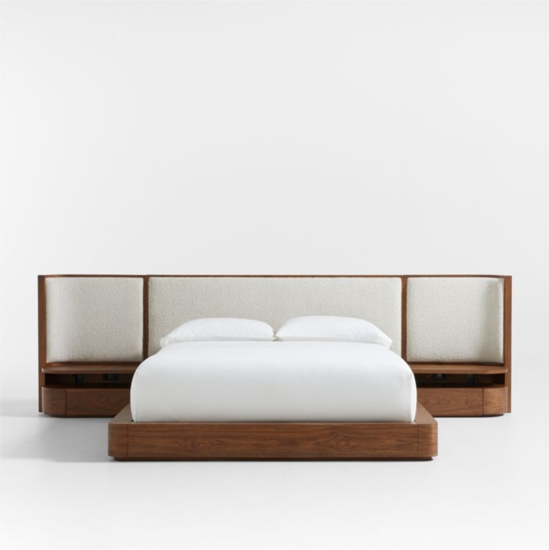 Milano Natural Walnut Wood Upholstered King Bed with Nightstands ...