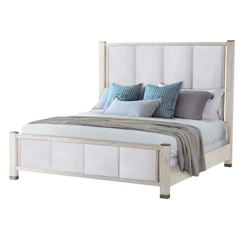 Modern American King Size Bed with Upholstered Panels