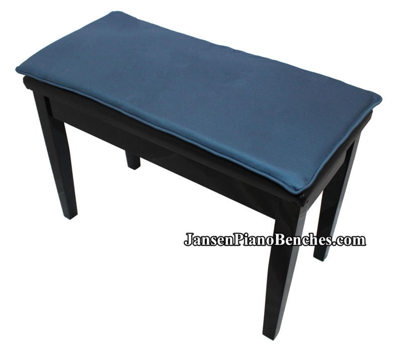 Modern Black Piano Bench with Blue Cushion