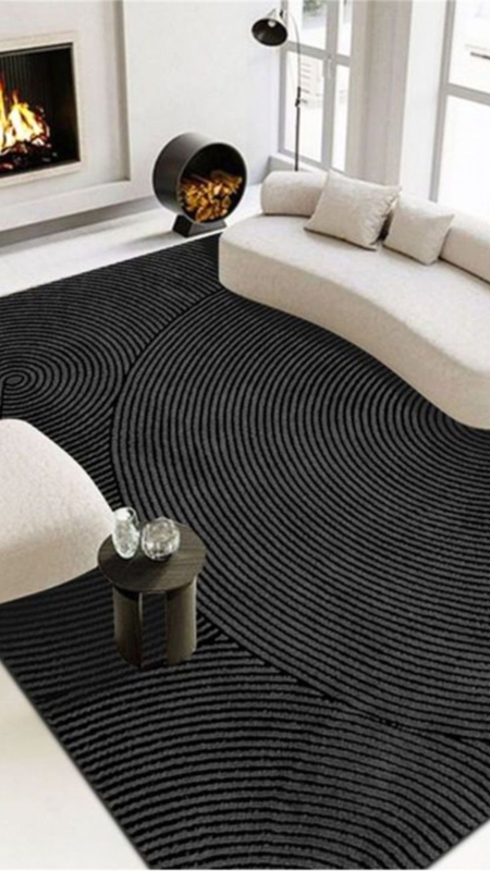 Modern Black Textured Rug for Masculine Living Room