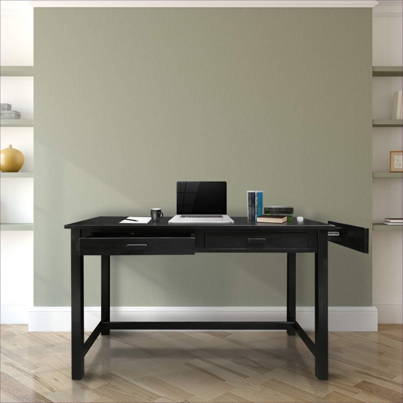 Modern Black Work Desk with Hidden Drawers