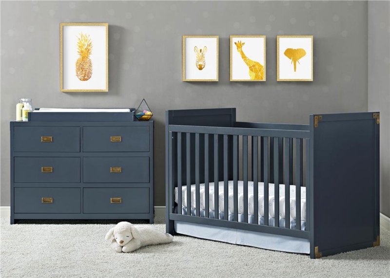 Modern Blue 2-in-1 Convertible Baby Crib and Dresser