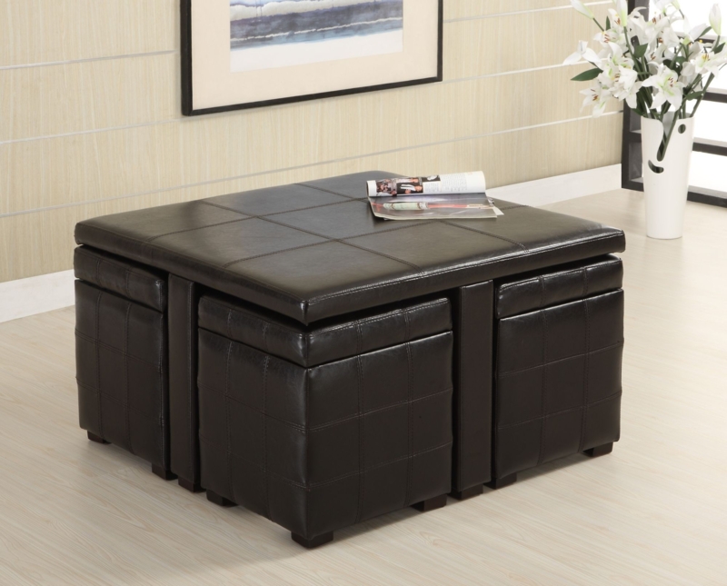 Modern Coffee Table with Four Storage Ottomans