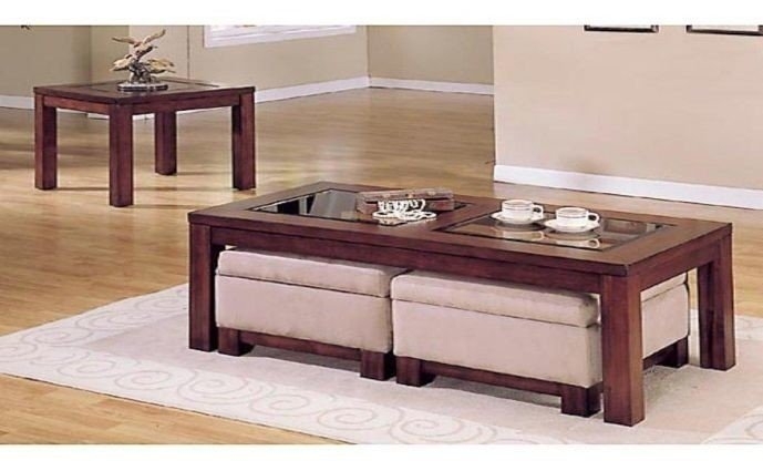 Modern Coffee Table with Hidden Ottomans Design