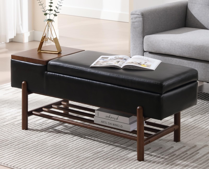 Modern Coffee Table with Storage Ottomans and Shelf
