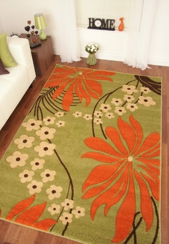 Modern Floral Orange and Lime Green Area Rug