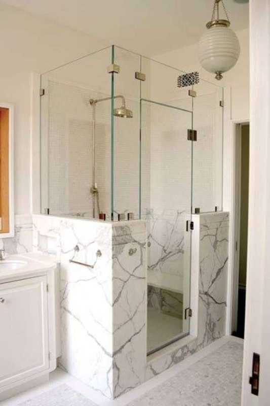 Modern Frameless Glass Shower Doors with Half Wall