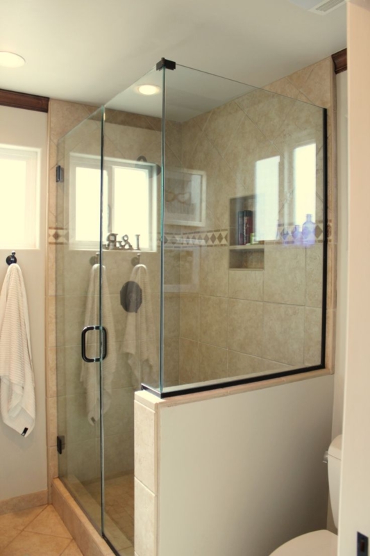 Modern Frameless Glass Shower with Half Wall