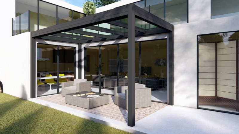 Modern Glass Roof Pergola Outdoor Living Space