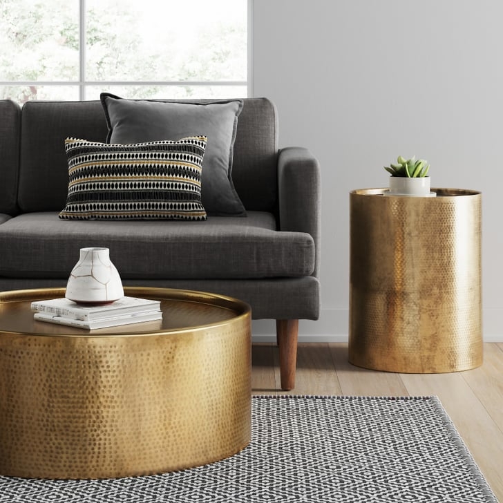 Modern Gold Hammered Drum Coffee Table Set