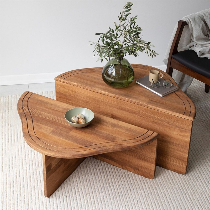 Modern Irregular Chestnut Wood Coffee Table Set