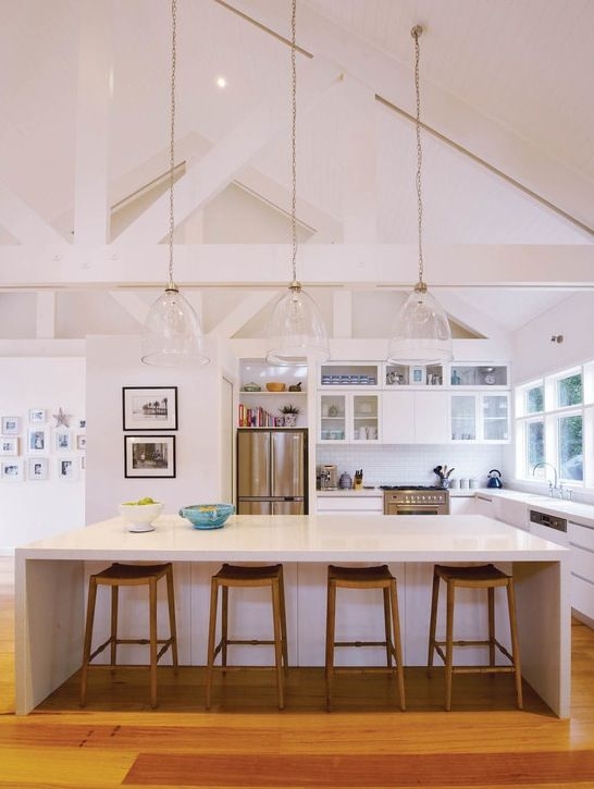 Modern Kitchen Lighting with Cathedral Ceiling Design