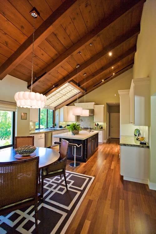 Modern Kitchen Lighting with Cathedral Ceiling Design