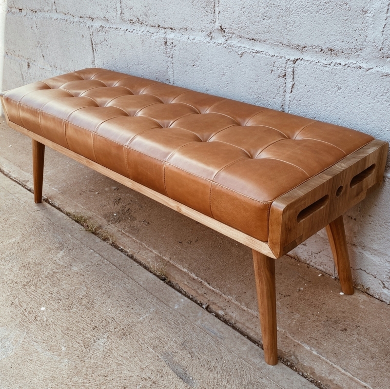 Modern Leather Bench Seat with Wooden Frame