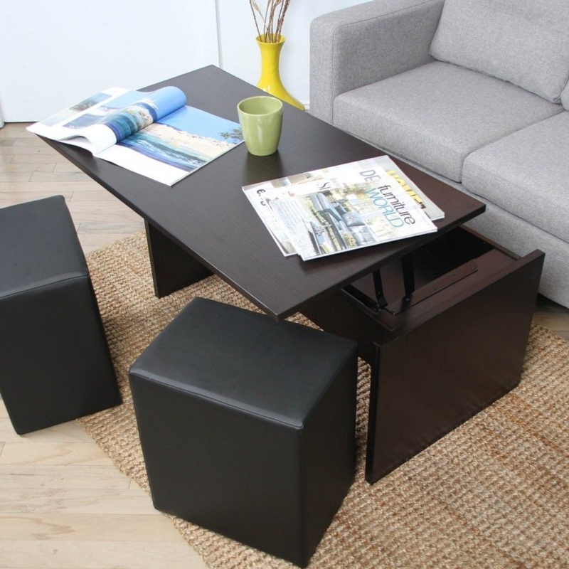 Modern Lift-Top Coffee Table with Ottoman Seating