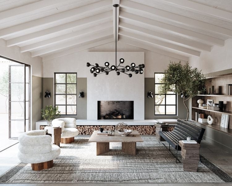 Modern Living Room with Cathedral Ceiling Lighting