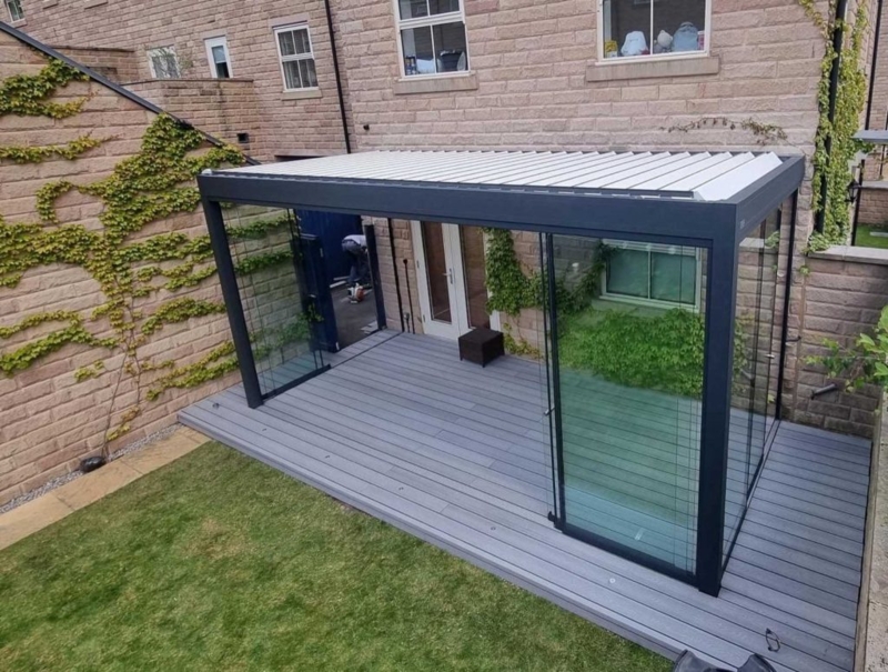 Modern Louvered Pergola Glass Enclosed Patio