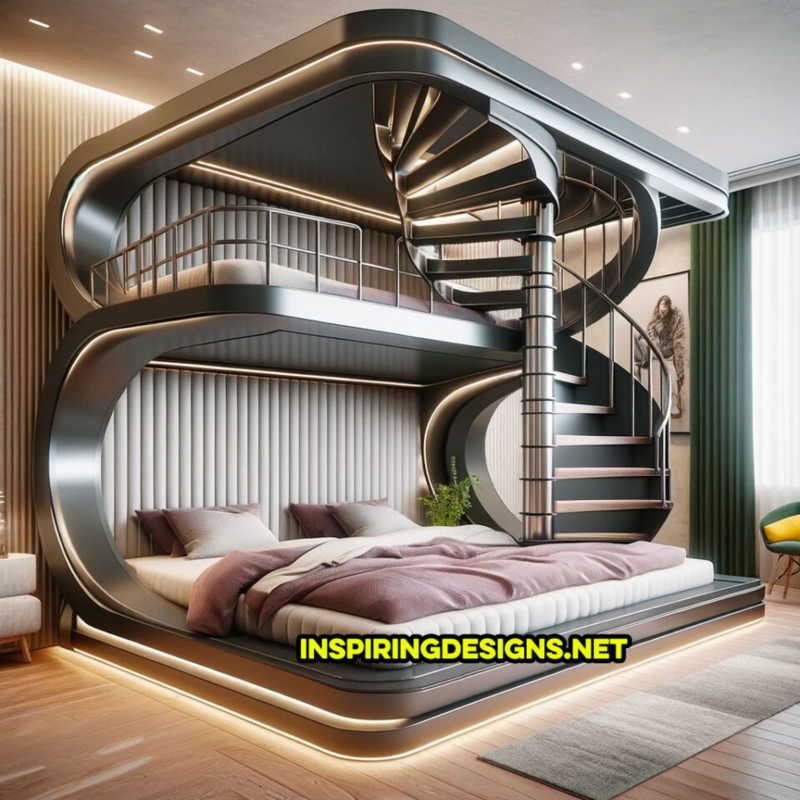 Modern Luxury Bunk Beds with Spiral Staircase