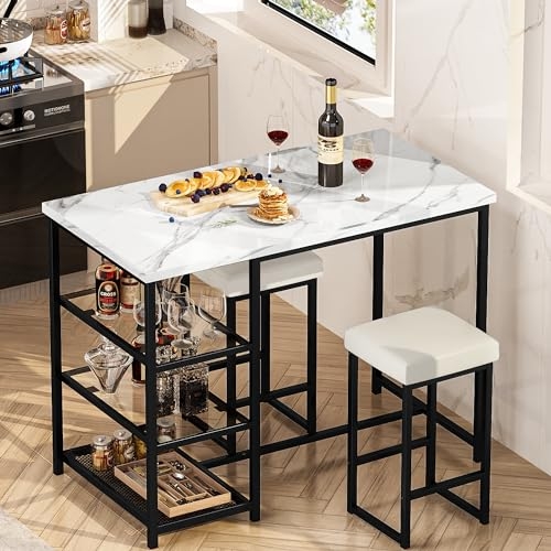 Modern Marble Kitchen Island Dining Table Hybrid